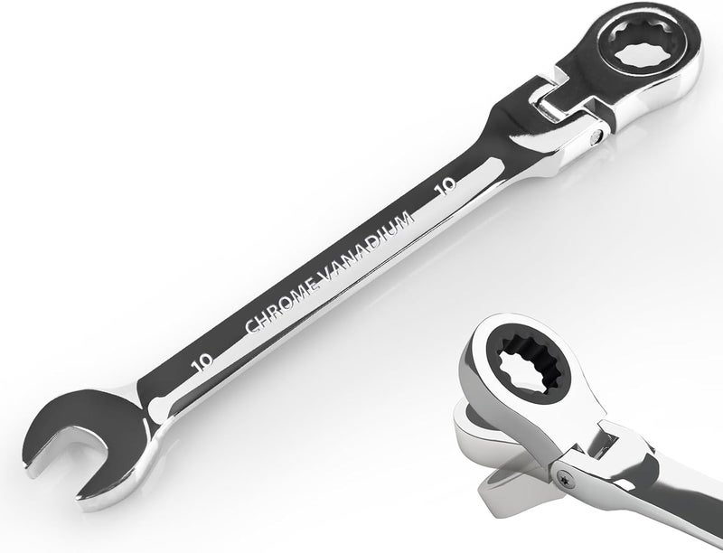 Egofine 10mm Ratchet Wrench Flex Head, Ratcheting Combination Wrench Metric, Industrial Grade Gear Spanner with 12 Point Box End, 72-Teeth Ratchet, Chrome Vanadium Steel - Image 1